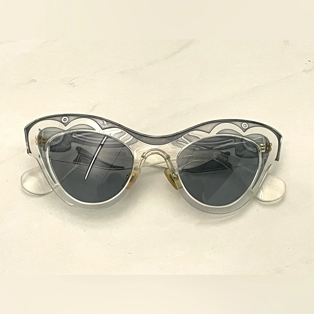 Miu Miu Cat Eye Swirl Sunglasses, clear and grey acetate, grey lens, 49mm, EUC - Picture 2 of 9